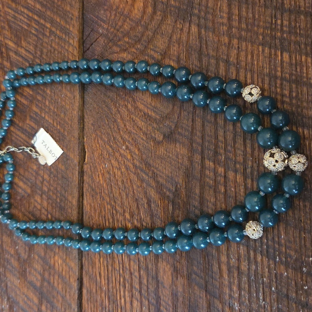 Talbot's Pave Cryatal And Teal Beaded Necklace